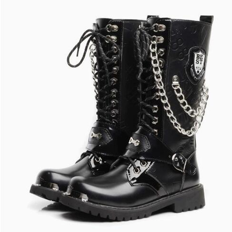 Luxury Men Motorcycle Boots Mi - Steel Chain 评论和价格