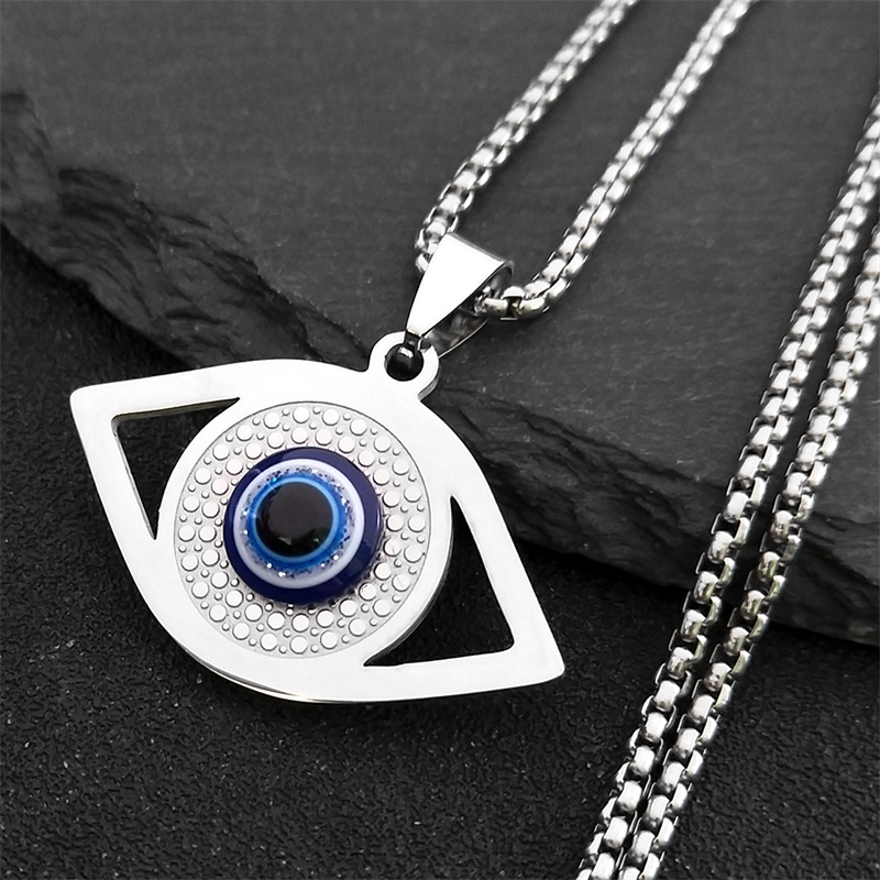 Islam Hamsa Evil Blue Eye Neck - Steel Chain 评论和价格