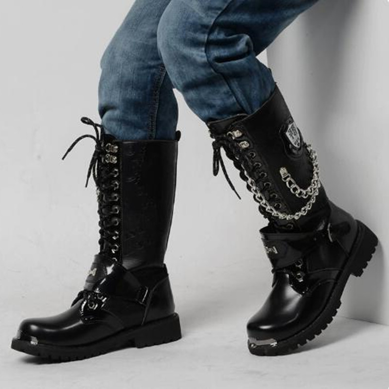 Men Fashion Motorcycle Boots M - Steel Chain 评论和价格